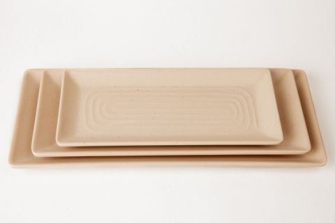 Dĩa Chữ Nhật Có Vân Nâu Nhám Fataco