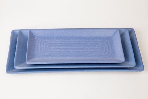 Dĩa Melamine Chữ Nhật Có Vân Nhám Xanh Dương - 3 Size
