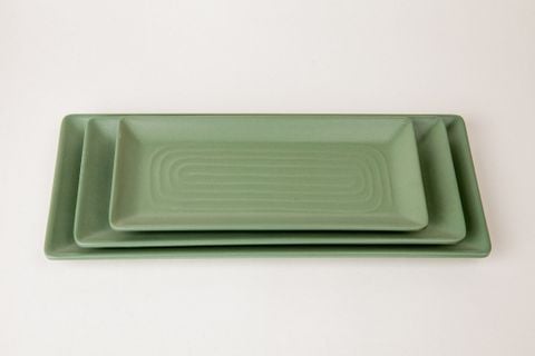 Dĩa Melamine Chữ Nhật Có Vân Nhám Xanh Lá - 3 Size