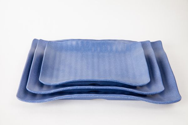 Dĩa Melamine Chữ Nhật Cong Vành Nhám Xanh Dương - 3 Size