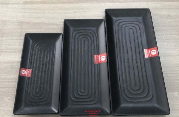 Dĩa Melamine Chữ Nhật Dài Đen Nhám Superware - 3 Size