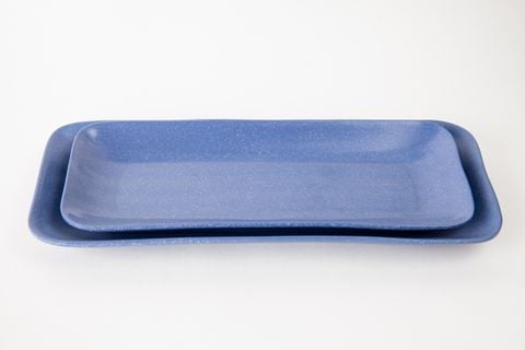 Dĩa Melamine Chữ Nhật Dài Nhám Xanh Dương - 2 Size