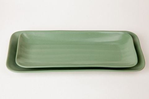 Dĩa Melamine Chữ Nhật Dài Nhám Xanh Lá - 2 Size