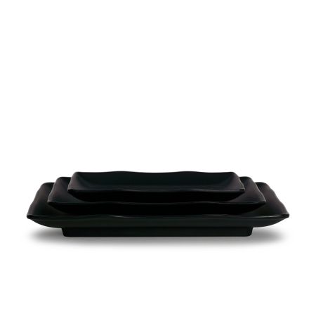 Dĩa Melamine Chữ Nhật Màu Đen Nhám Fataco - 3 Size