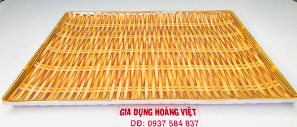 Dĩa Melamine Giả Mẹt Tre Chữ Nhật Đại - 36,3 x 27,2 x 2,4cm