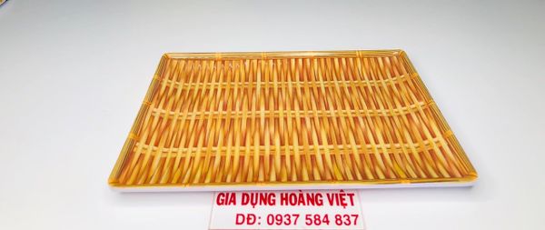 Dĩa Melamine Giả Mẹt Tre Chữ Nhật Trung - 25,4 x 20 x 1,9cm