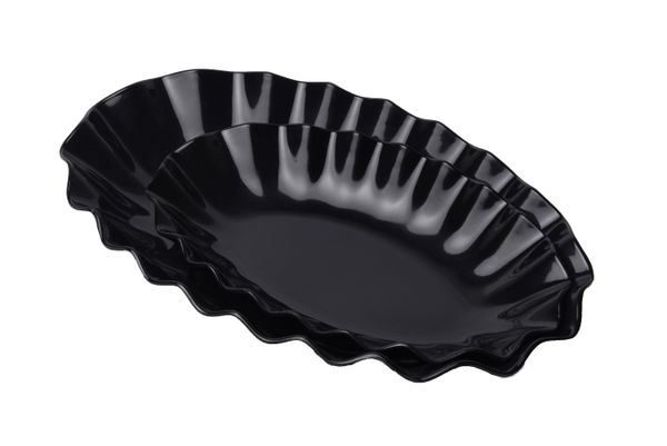 Dĩa Melamine Oval Lượn Sóng Màu Đen Fataco - 3 Size