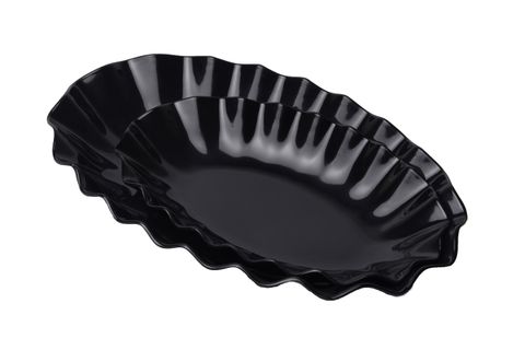 Dĩa Melamine Oval Lượn Sóng Màu Đen Fataco - 3 Size