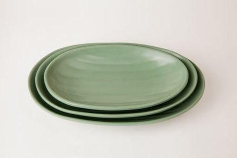 Dĩa Melamine Oval Sâu Nhám Xanh Lá - 3 Size
