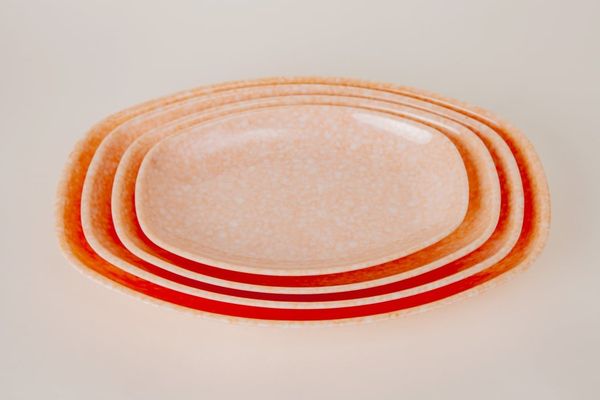 Dĩa Melamine Oval Sâu Vân Đá Cam - 4 Size