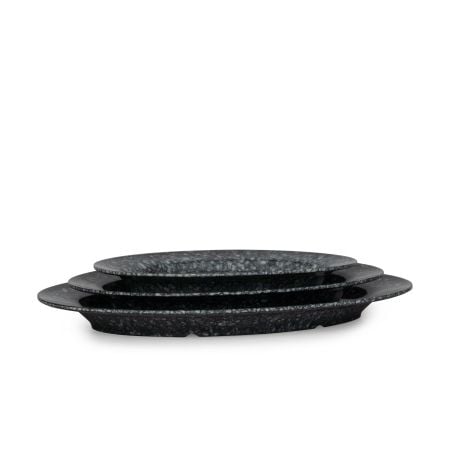 Dĩa Melamine Oval Vân Đá Đen Fataco - 3 Size