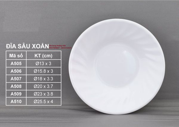 Dĩa Melamine Sâu Xoắn Melamine Trắng VCP - 6 Size
