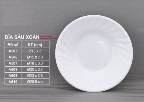 Dĩa Melamine Sâu Xoắn Melamine Trắng VCP - 6 Size