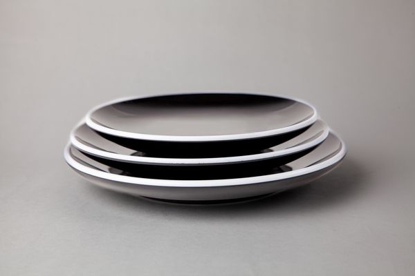 Dĩa Melamine Tròn 3 Lớp Đen Viền Trắng - 3 Size