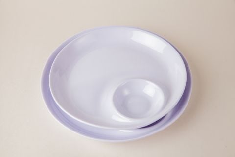 Dĩa Tròn Có Ngăn Chấm Màu Trắng