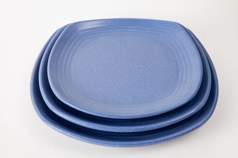 Dĩa Melamine Vuông Gân Nhám Xanh Dương - 3 Size