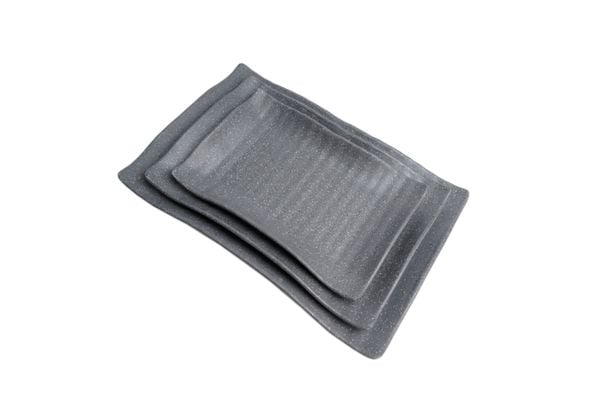 Dĩa Chữ Nhật Cong Nhám Xám