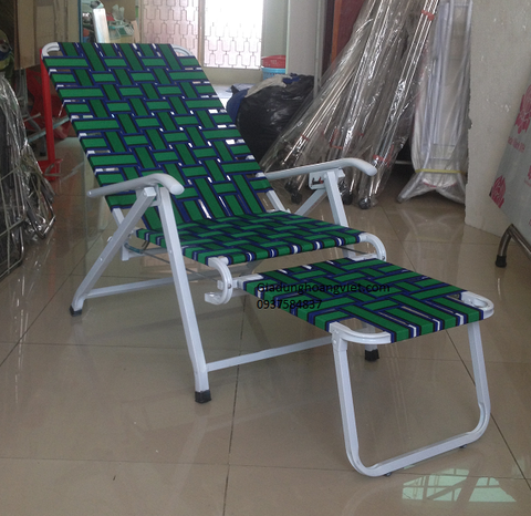 Ghế Bố Xếp Dây Dù, Ống Sắt Dầy Sơn Tĩnh Điện Màu Trắng - Nhiều Nấc Tăng Giảm