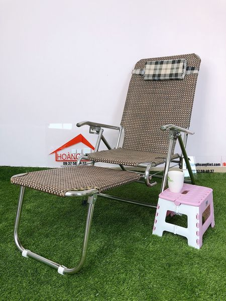 Ghế Xếp Inox 201 Vải Lưới Textilen Hoàng Việt Cao Cấp - 60 x 100 x 120 -> 170cm