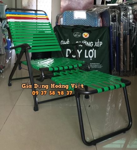 Ghế Bố Xếp Dây Nhựa, Ống Thép Dầy Sơn Tĩnh Điện Màu Đen Lợi An - 62 x 80 x 165cm