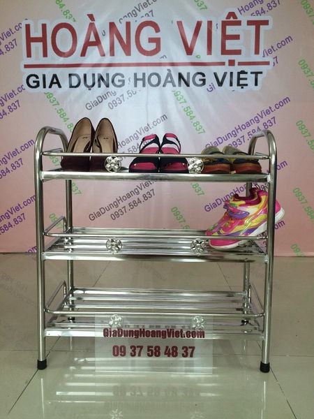 Kệ Giày Dép Inox Hộp Vuông 3 Tầng