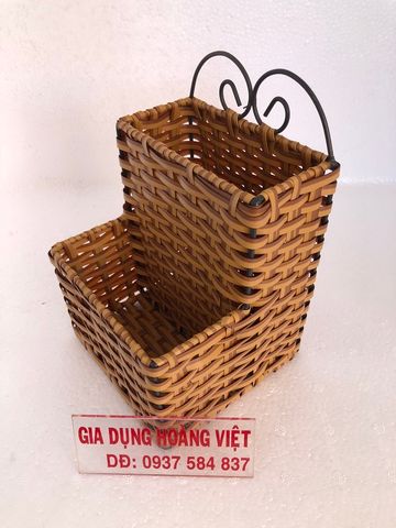 Ống Đũa Muỗng Nhựa Giả Mây Vuông - 12.5 x 12.5 x 18.5cm