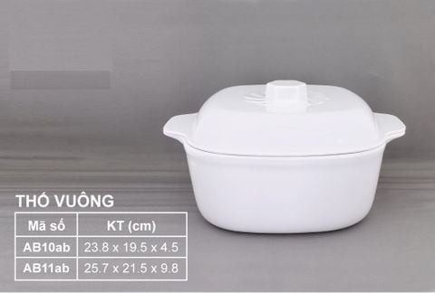 Thố Vuông Melamine Trắng VCP Có Nắp