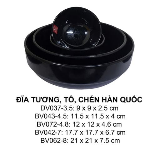 Chén Chấm, Chén Cơm, Tô Súp Hàn Melamine Màu Đen Superware - 5 Size
