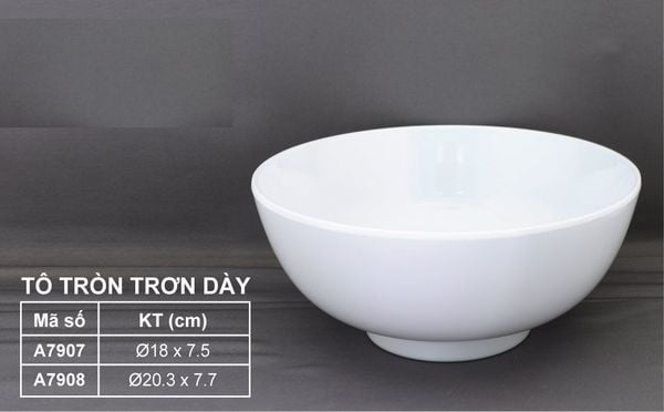 Tô Tròn VCP Thành Dày Màu Trắng Trơn 2 Kích Thước