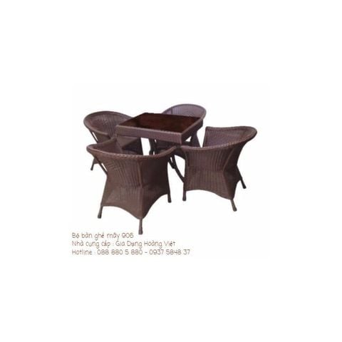 Bộ Bàn Mặt Kính Vuông Và 4 Ghế Giả Mây 906