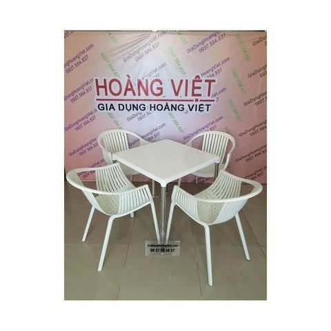 Bộ Bàn Nhựa Mặt Vuông Và 4 Ghế Nhựa Bành Mỹ, Màu Trắng