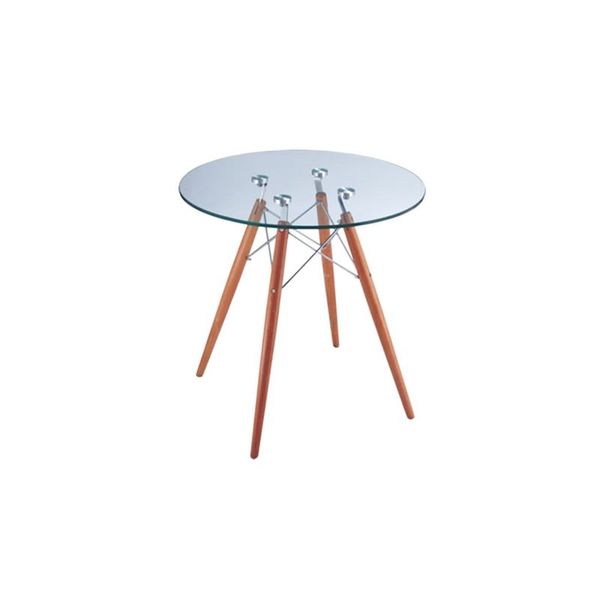 Bàn Trà Mặt Kính Dầy Tròn, Chân Trụ Gỗ DSW - 700x720mm