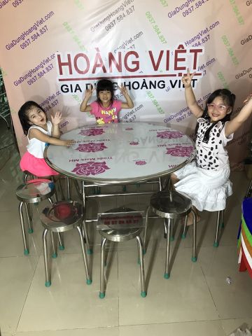 Bộ Bàn Ghế Inox 304 Mặt Tròn, 12 Người - 1m2 (Đường Kính)