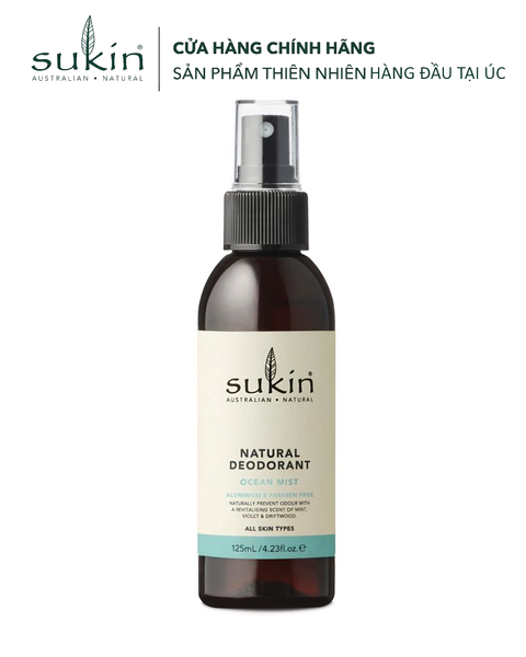 HSD 2027 Sukin Xịt Khử Mùi Khô Thoáng Tự Nhiên Natural Deodorant Ocean Mist 125ml