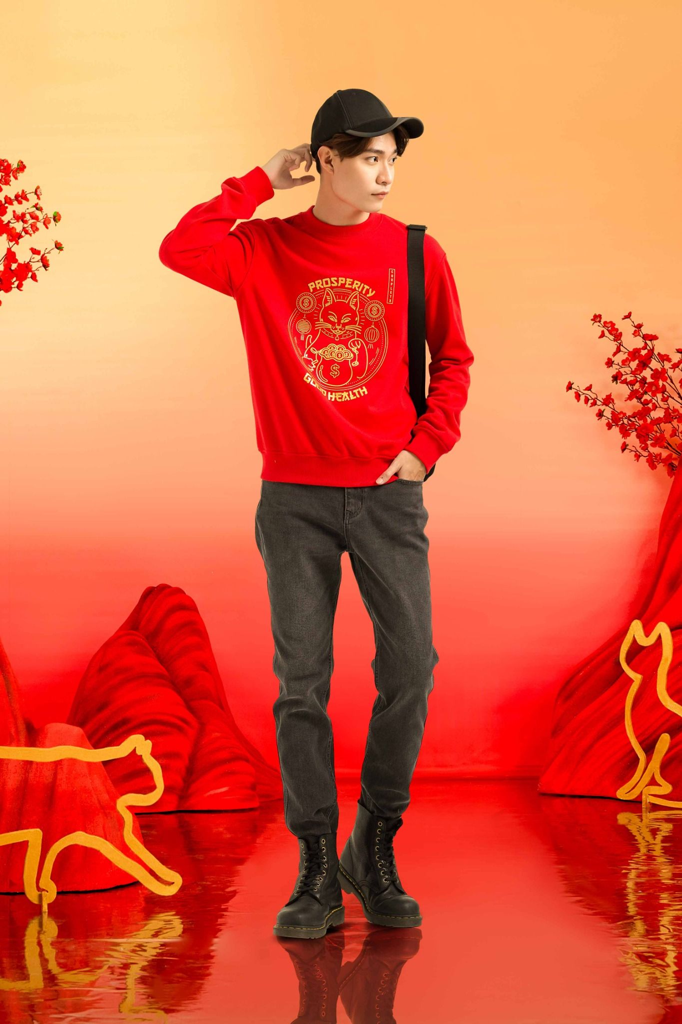 Áo Sweater Nam Relax In Graphics Mèo May Mắn MSW 1019 - 