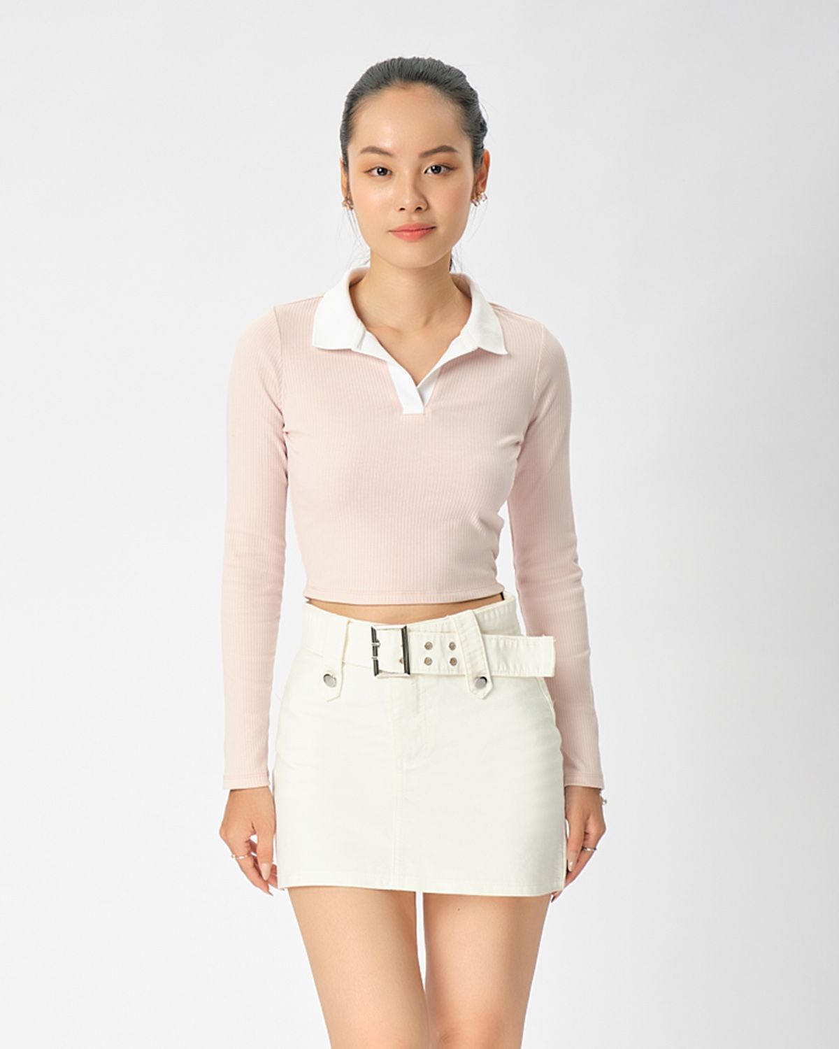  Áo Thun Nữ Polo Croptop Nữ Tay Dài Bo Màu Phối WBL 2304 