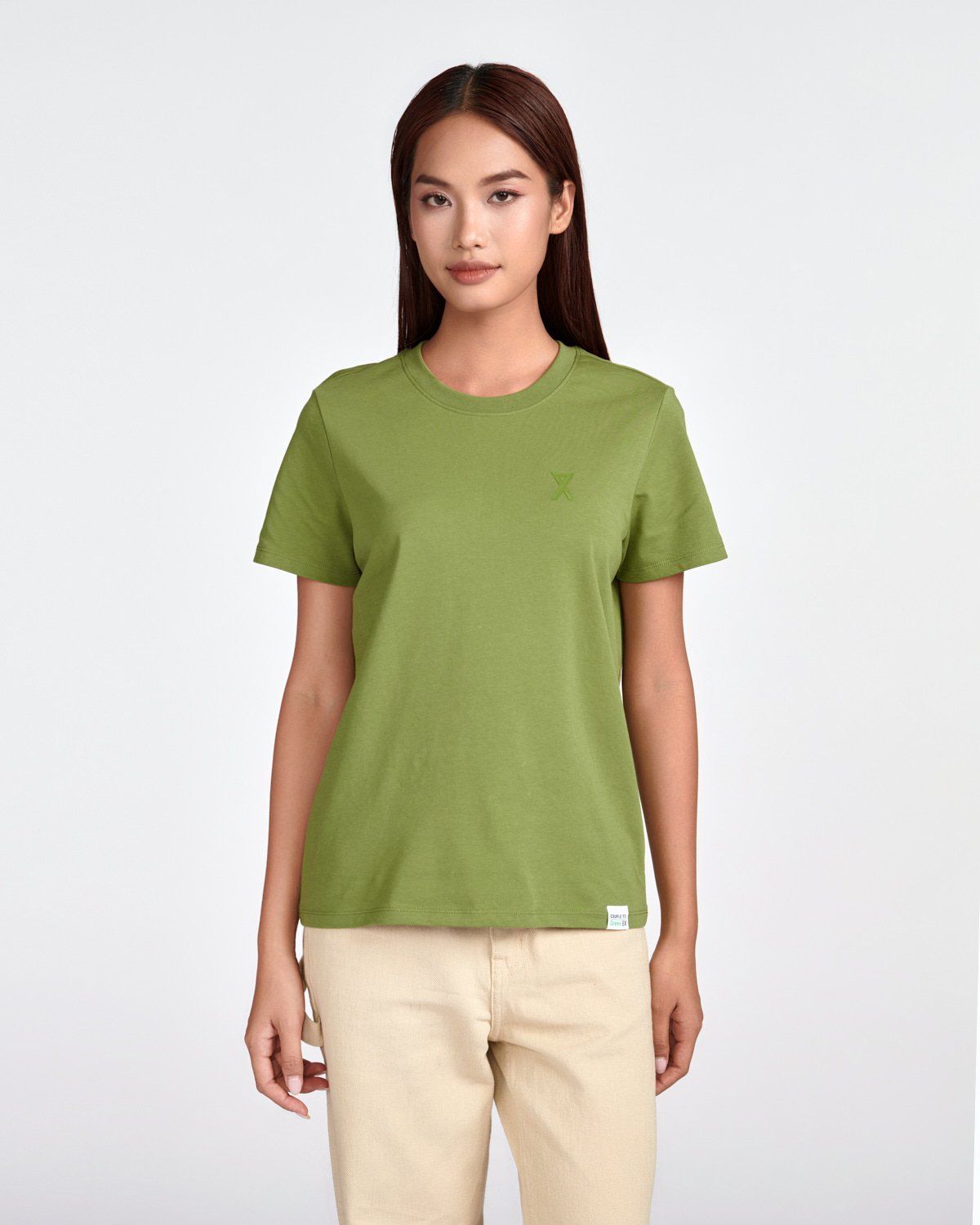 Áo Thun Nữ Green EX Regular Fit Bio Iscra In Logo X WTS 2274 - Xanh Lá Đậm