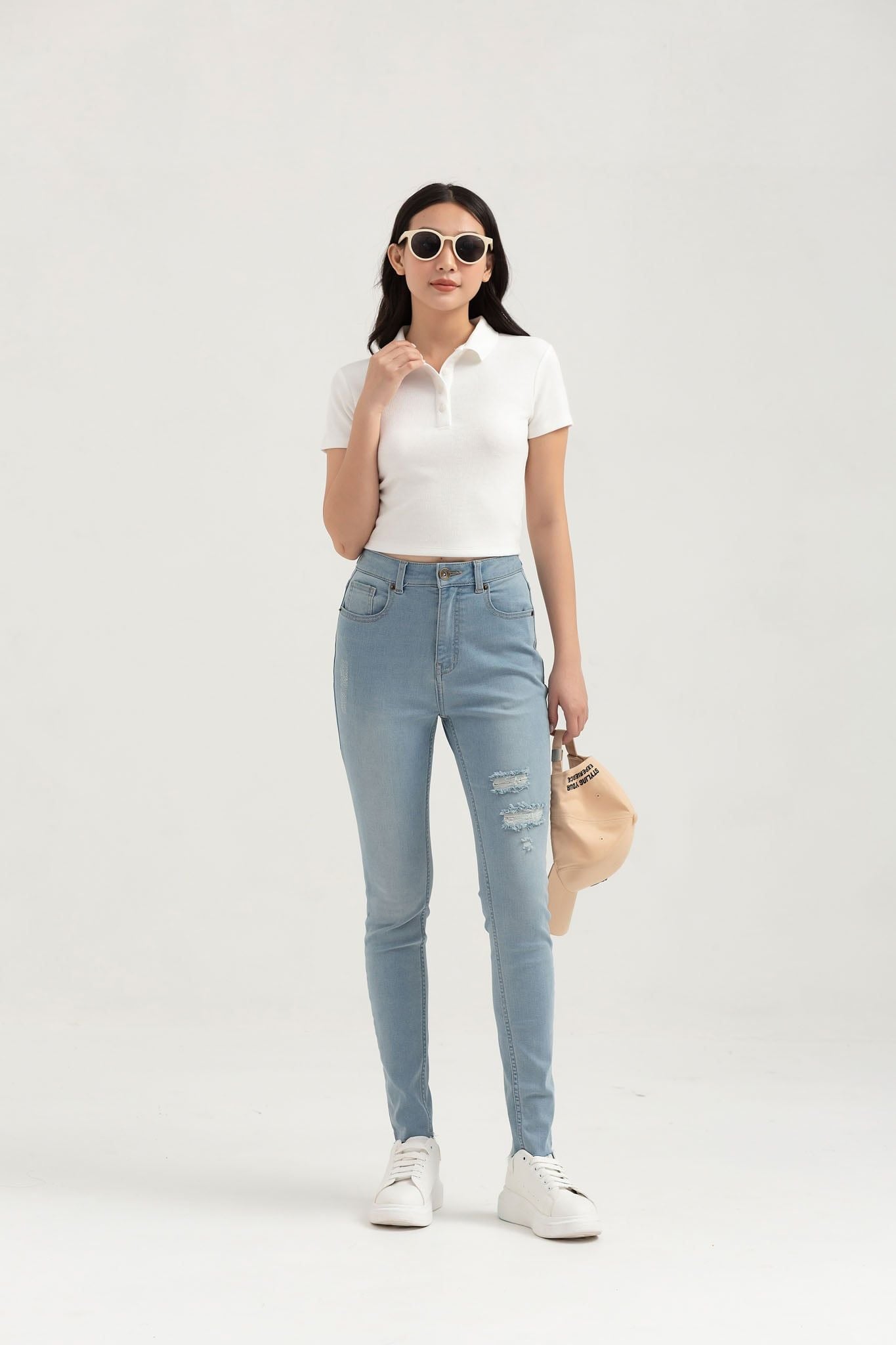  Quần Jean Nữ Skinny Wash Rách WJE 2018 