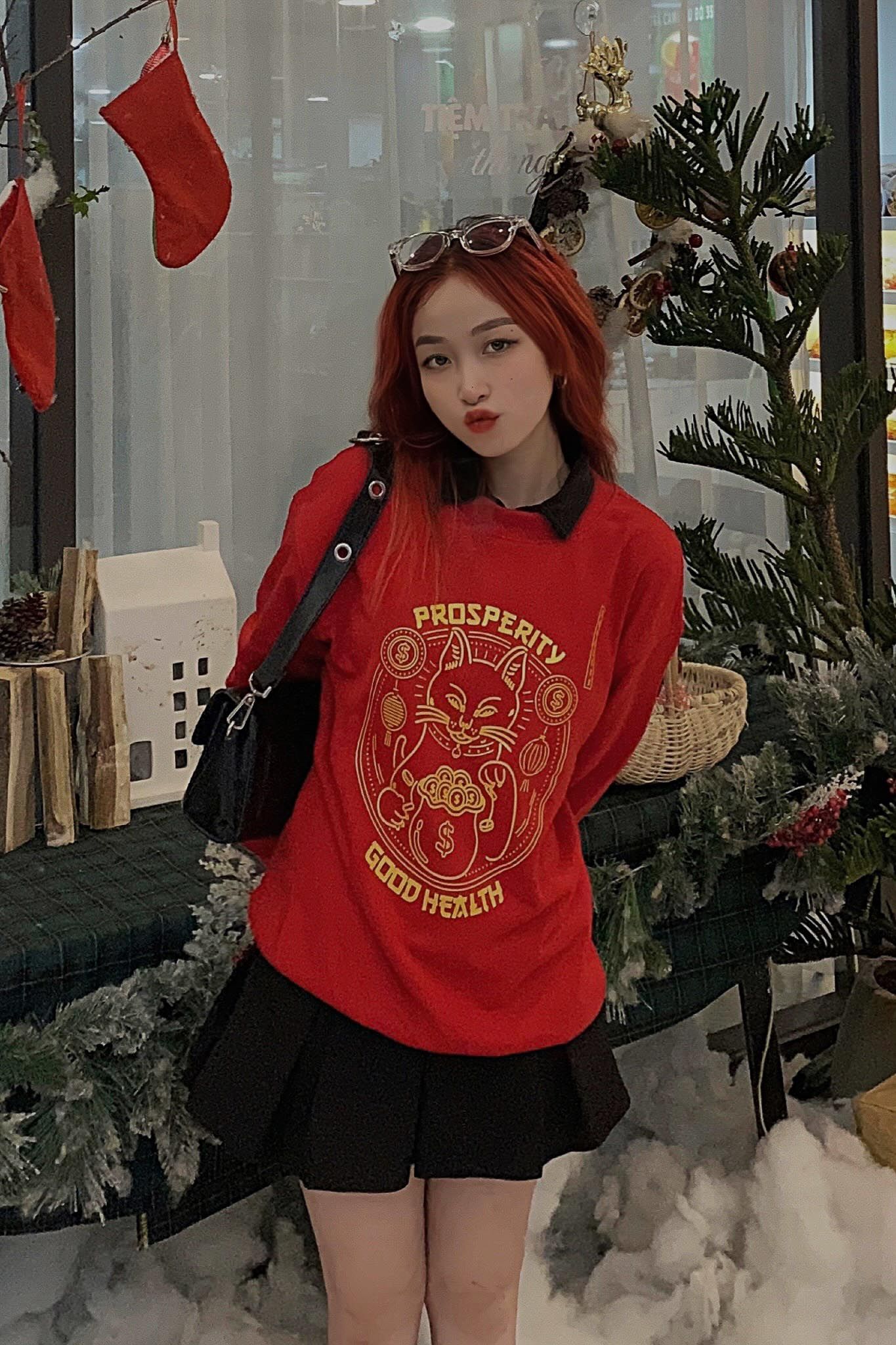 Áo Sweater Nữ Oversize In Graphics Mèo May Mắn WSW 2019 - mix