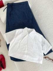 Áo sơ mi form lửng nơ cổ Nova