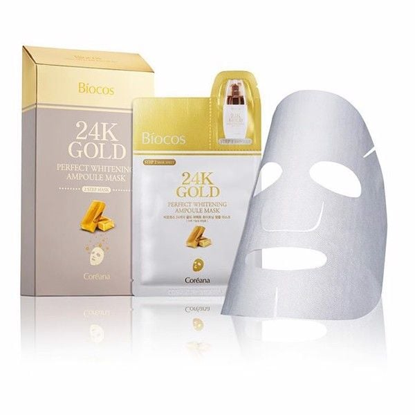 1061. Măt nạ  vàng 24k  Coréana Biocos 24K Gold Perfect Whitening Ampoule Mask