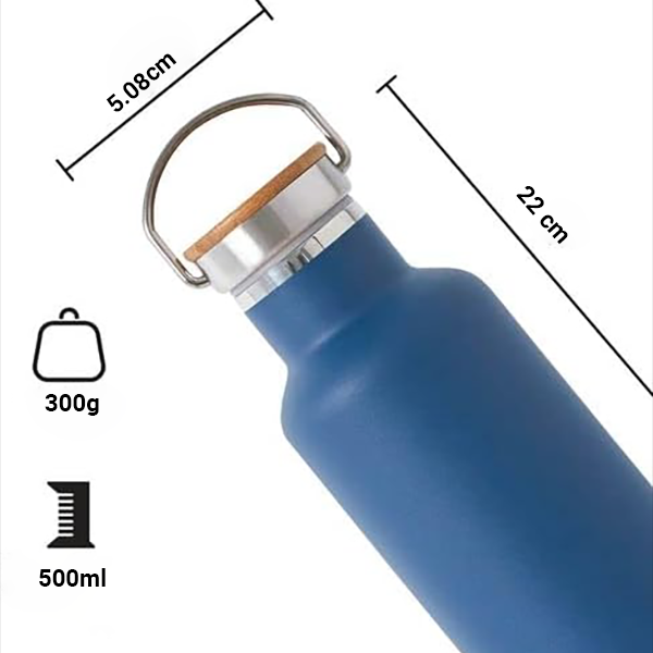 Bình nước giữ nhiệt chống rò rỉ bằng inox nắp gỗ 500ml