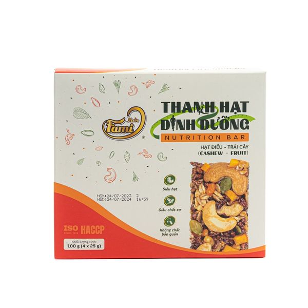 Thanh Hạt Dinh Dưỡng Faminuts Hạt Điều - Trái Cây 100g - Hộp 4 thanh