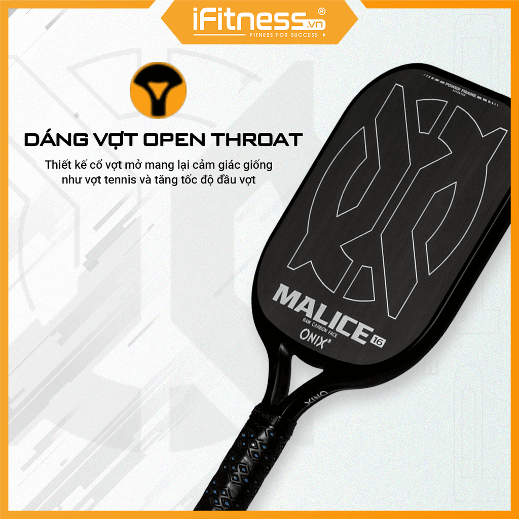 Vợt Pickleball MALICE OPEN THROAT Raw Carbon 14mm & 16mm