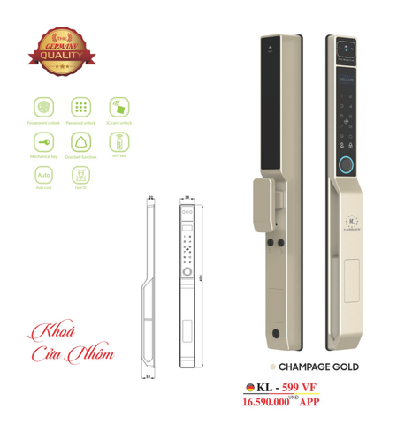 KHÓA CỬA NHÔM KASSLER KL-599VF CHAMPAGE GOLD
