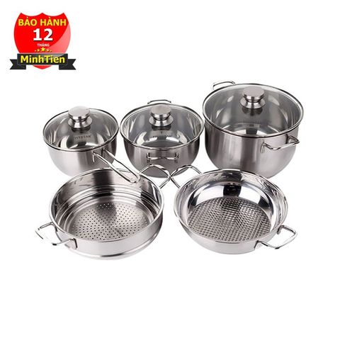 Bộ Nồi Inox 5 món Fivestar (Nắp Kính)