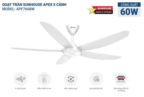 QUẠT TRẦN SUNHOUSE APEX 5 CÁNH APF7668W