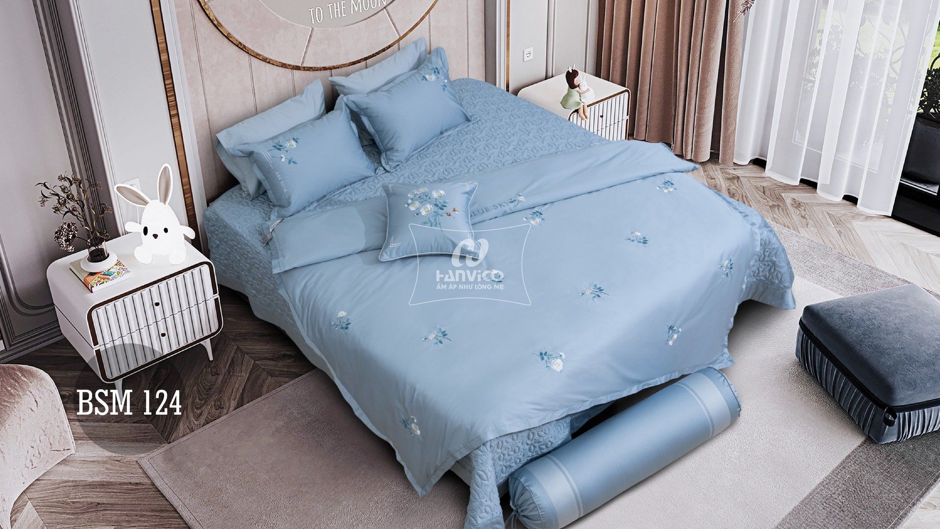 Bộ ga phủ thêu Blue Sky – BSM124 hanvico