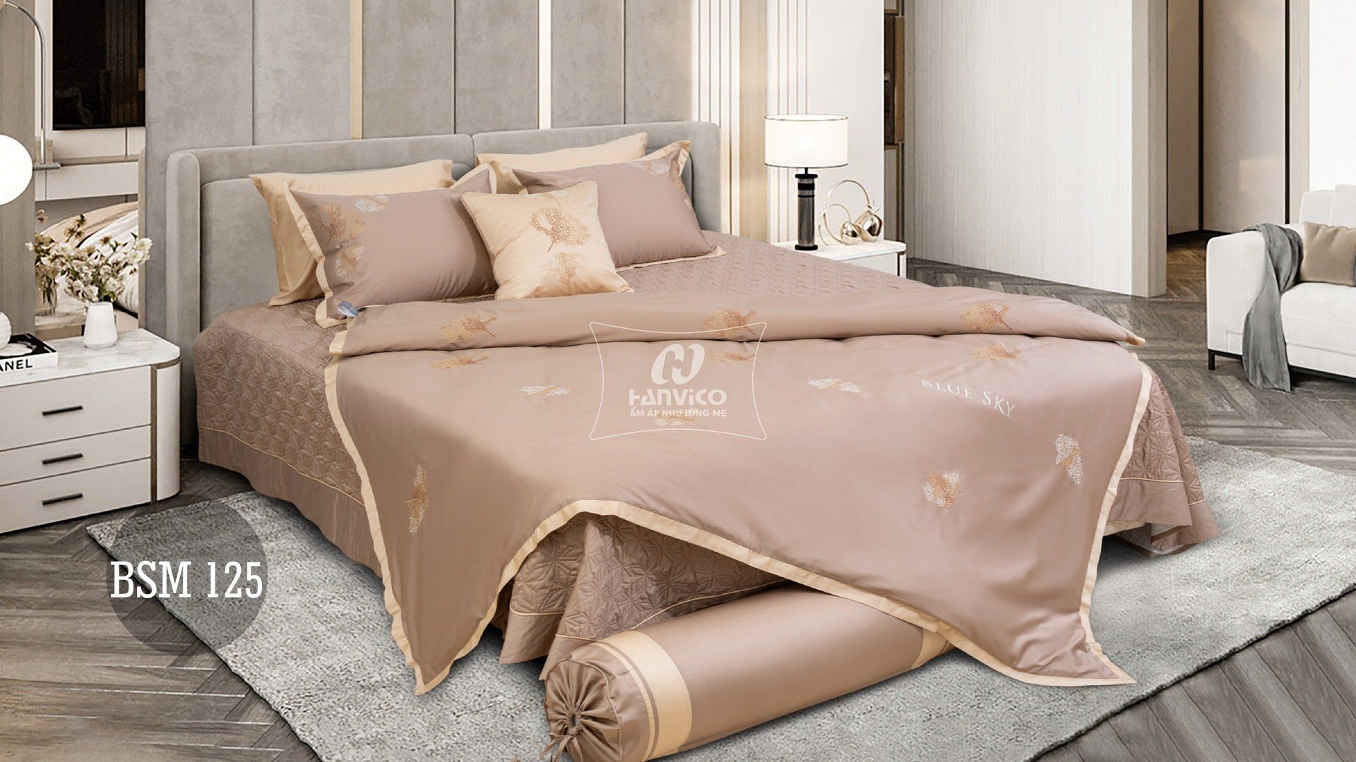 Bộ ga phủ thêu Blue Sky – BSM125 hanvico