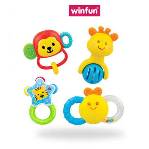 Set 4 đồ chơi xúc xắc cầm tay, gặm nướu chủ đề động vật hoang dã Winfun 0634-NL